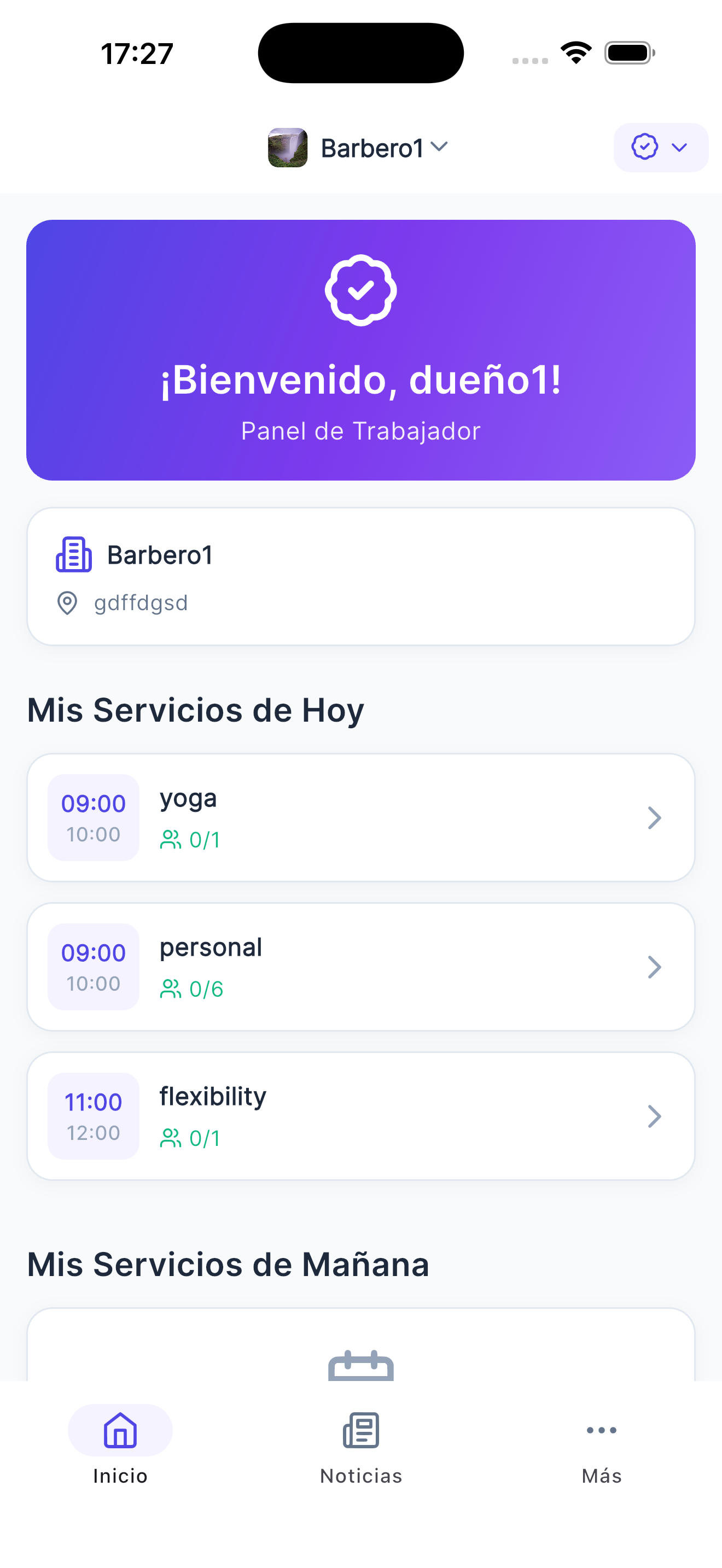 Vista de servicios de hoy