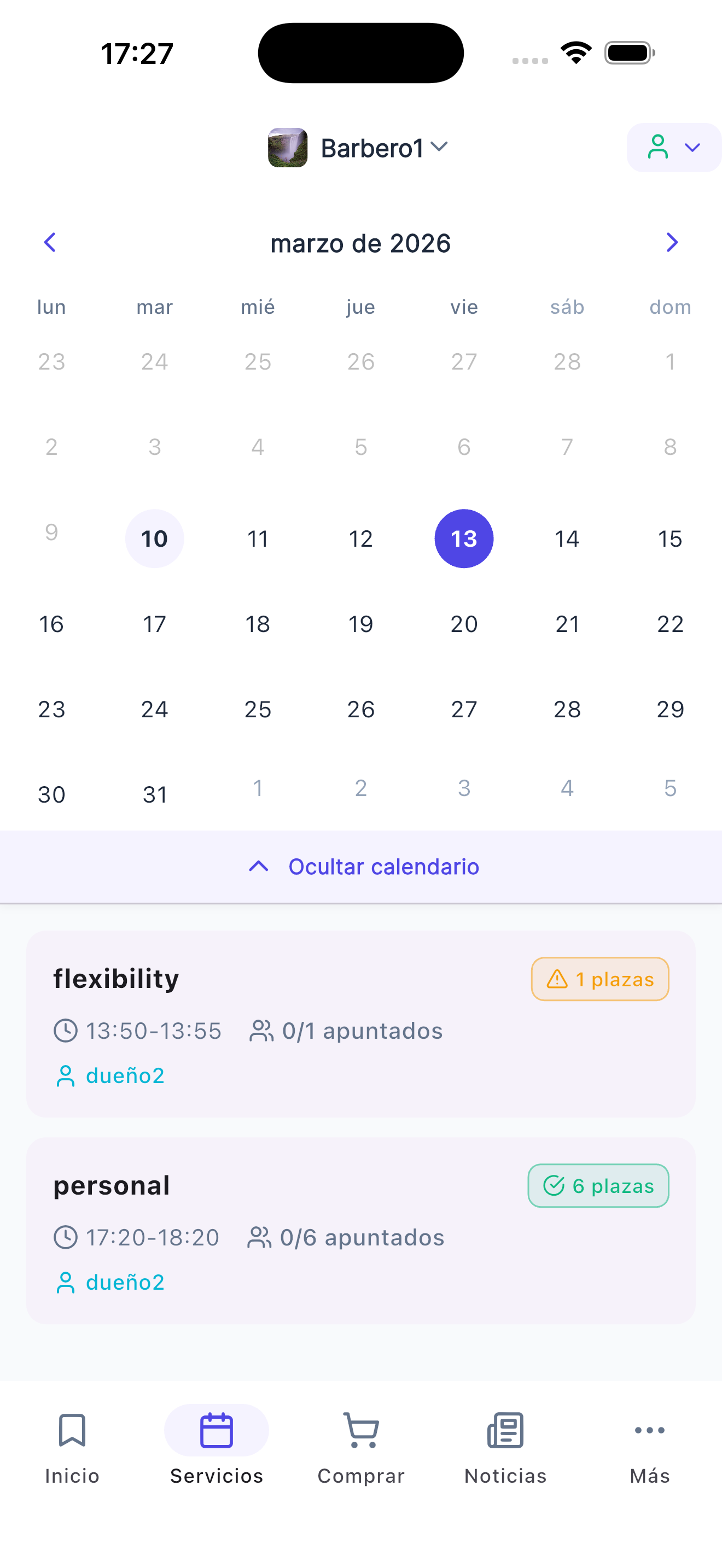 Calendario de reservas