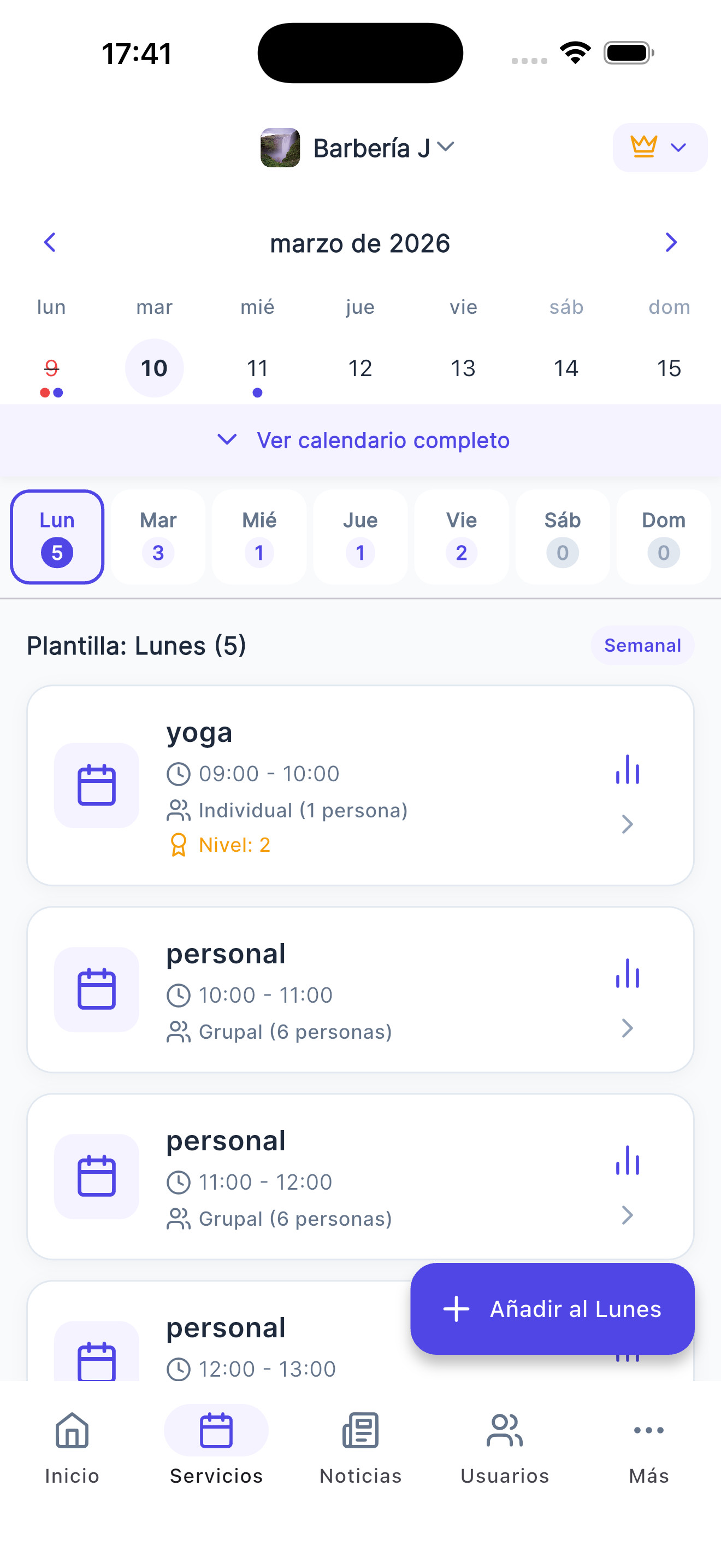 Horario semanal del centro