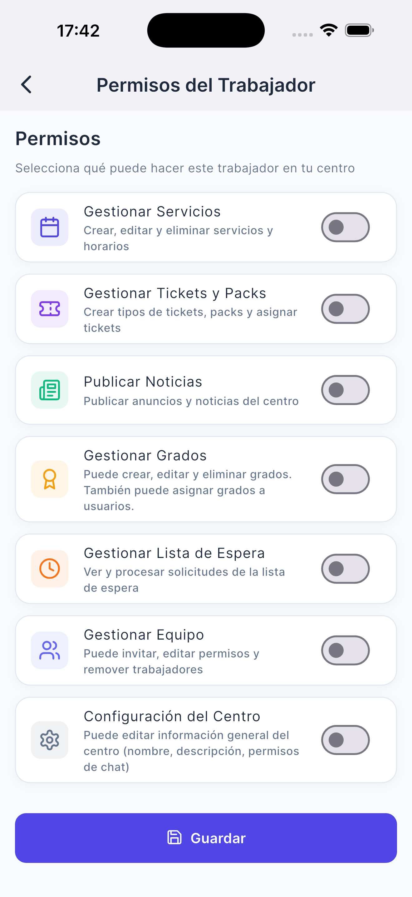 Permisos de trabajadores en Slotiks